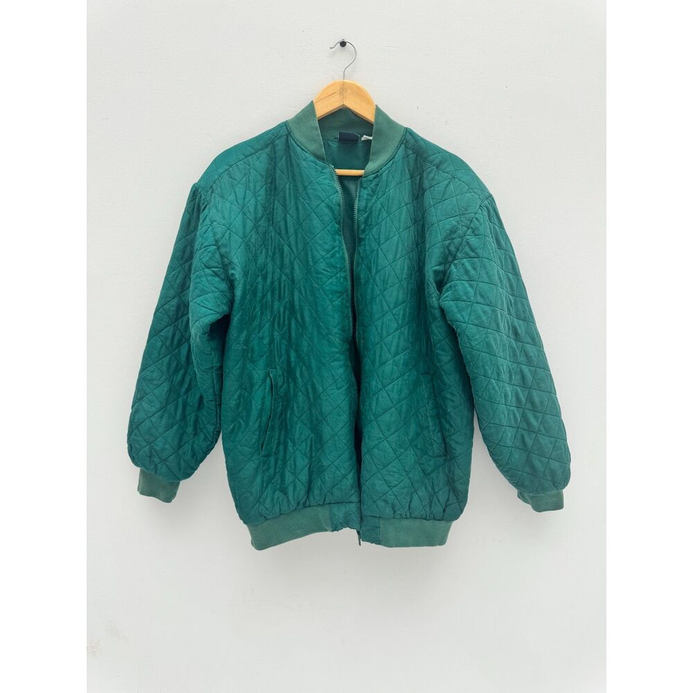 Vintage I AM 100% Silk Quilted Bomber Jacket Green Size Medium